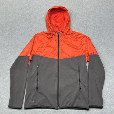 Nike Running Jacket Mens Large Orange Gray Dri-FIT Hooded Two-Way Zip 453473-061 - Image 1 of 4
