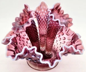 Jarrón antiguo Fenton púrpura ciruela Hobnail opalescente flor Epergne cuenco. RARO! - Imagen 1 de 11