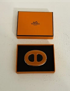 Authentic HERMES, France Enamel Scarf Ring Chaine d'Ancre Orange w/Fitted Box - Picture 1 of 10