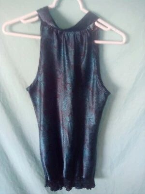 Blusa para mujer, sin mangas, negra/verde azulado, sensación de seda, talla pequeña Foto 1 de 3