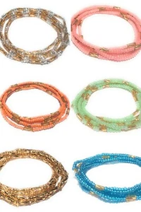 Colorful Glass Waist Beads with Gold Accent Beads, 42-Inch Tie-On Cotton Strands - Picture 1 of 8