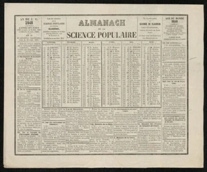 Almanach de la science populaire. 1848. 22 cm x 27 cm. Calendrier - Picture 1 of 2