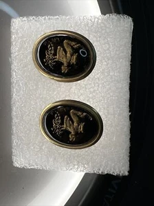 Vintage Manschettenknöpfe Engel umgekehrt bemalt schwarz goldfarben groß oval - Bild 1 von 5