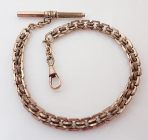 Antique Heavy Gold Filled Fancy Link 12.5" Pocket Watch Chain w/ Key in Bar 36g - Picture 1 of 6