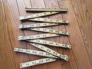 VINTAGE STARRETT 72" WOOD RULE FOLDING MEASURE Vntg USA 6 Foot Brass joints - Picture 1 of 9