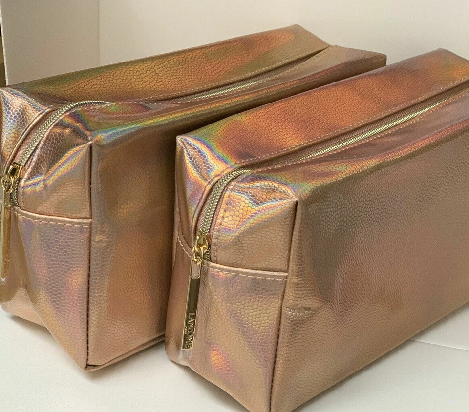 ¡NUEVO! 2 bolsas de maquillaje cosmético Lancome Gold Foto 1 de 3