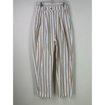 Calça feminina Urban Outfitters 100% algodão listrada plissada barril tamanho 2 - Imagem 1 de 4