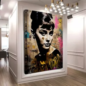 Graffiti Audrey Hepburn Canvas Premium Quality Wall Art Print No Framed - Picture 1 of 3