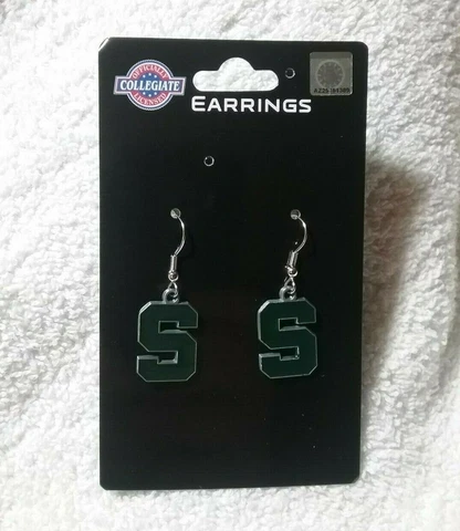 Michigan State Spartans Enamel Green Silver Hook Wire Earring Jewelry MSU New Cover