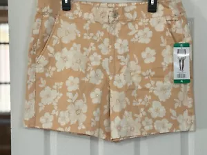 Jachs Girlfriend Women Chino Shorts Straight Elastic Waist Floral Tan XL New - Picture 1 of 11