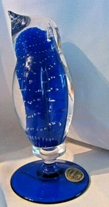 ( # 1 ) ITALY MURANO ART GLASS BULLICANTE SOMERSO COBALT BLUE OWL - HAND BLOW - Picture 1 of 8