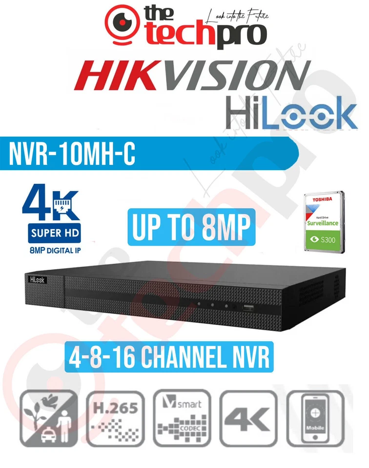 Hikvision HiLook 8MP NVR IP POE 4K 4-8-16 CH CCTV Video Recorder HDD Security UK - Image 1 of 3