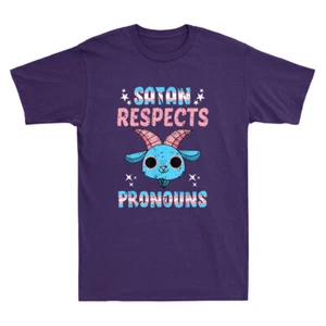 Satan Respects Pronouns Transgender Pentagram Trans Flag Vintage Men's T-Shirt - Picture 1 of 7