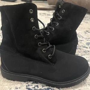 Charlotte Russe Black suede slip in high ankle boots size 8 - Picture 1 of 11