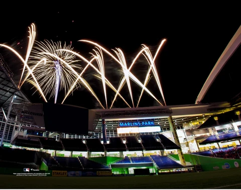 Marlins Park Florida Marlins Unsigned Fireworks Photograph Cover