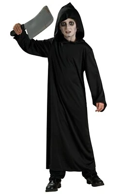 Disfraz de bata de terror negra con capucha para niños Parca Halloween niño ghoul  Foto 1 de 2