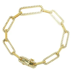 2CT Round Diamond Paperclip Bracelet 14K Yellow Gold 7" - Picture 1 of 6