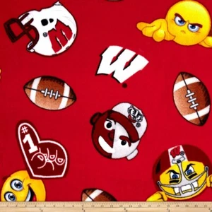 University of Wisconsin Badgers Fleece Fabric Emoji Design-Fleece Blanket Fabric - Picture 1 of 1