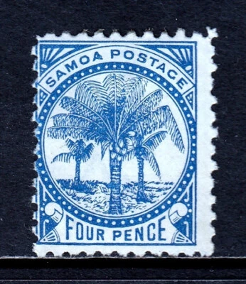 SAMOA — SCOTT 16e — 1895 4d Palmeiras AZUL, P11 — MH — SCV $40 - Imagem 1 de 2