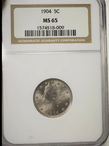 1904 5C KEY DATE LIBERTY HEAD NICKEL LUSTROUS NGC MS 65 LOW POP HIGHEST GRADES Cover