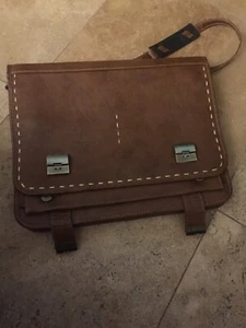 Vintage 15" Briefcase Attache Messenger Leather Cowhide Bag Brass Closures - Picture 1 of 9