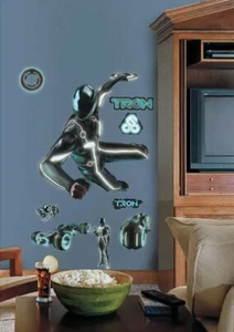 Juego de 9 calcomanías adhesivas de pared Tron Legacy Sam Brilla en la oscuridad gigante Disney - Imagen 1 de 4