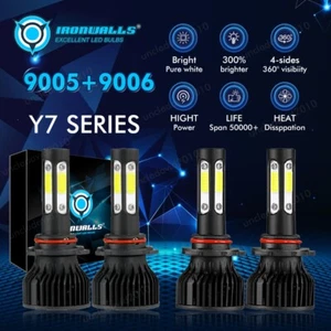 4sides 9005 9006 LED Headlights High Low Beam Bulbs Super Bright 6500K Combo Kit - Picture 1 of 12