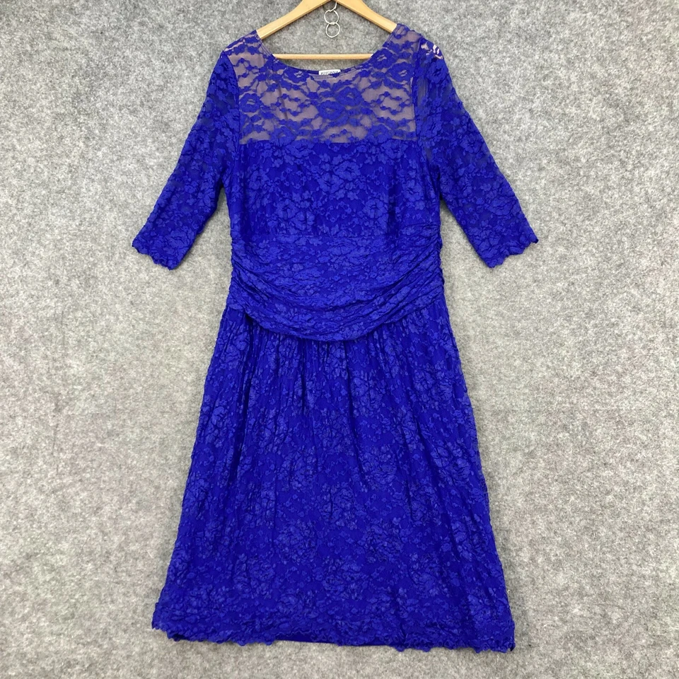 Vestido Feminino Kiyonna Tamanho 2 Azul Floral Renda Meia Manga Decote Barco Midi 13602 - Imagem 1 de 4