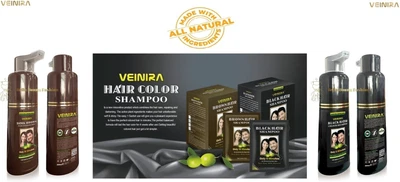Veinira Black Hair Dye Shampoo Man Womens Dark Brown colour Ladies Natural Beard