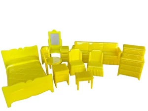 Marx BEDROOM SET Vintage Tin Dollhouse Furniture plastic yellow vanity sofa - Picture 1 of 24