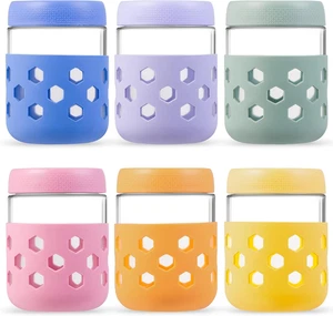 Frascos de albañil de vidrio de 16 oz con fundas de silicona paquete de 6, contenedores herméticos de preparación de comidas - Imagen 1 de 9