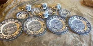 LOCHS OF SCOTLAND Blue White ROYAL WARWICK 10" dinner plate Loch Oich used 12 PC - Picture 1 of 8