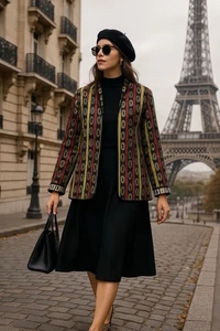 Khangura Wendejacke Damen M/L Boho Artsy Festival Statement Mantel - Bild 1 von 12