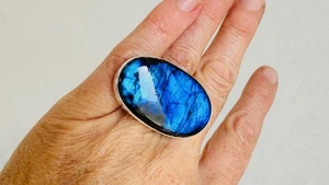 Übergroßer Labradorit Ring. Verstellbarer Sterling Silber Schmuck. Handarbeit. 4006 - Bild 1 von 6