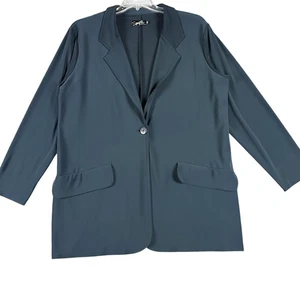 Sympli Blazer Womens 16 Dark Teal Stretch One Button Longline Made in Canada - Picture 1 of 9