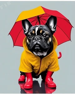 French Bulldog Umbrella Raincoat Rubber Boots Pop Art 8X10 Print - Bild 1 von 1