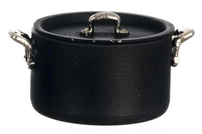Casa Delle Bambole Nero Azione Pentola Grande Miniatura Cucina Accessorio 1:12 - Immagine 1 di 4