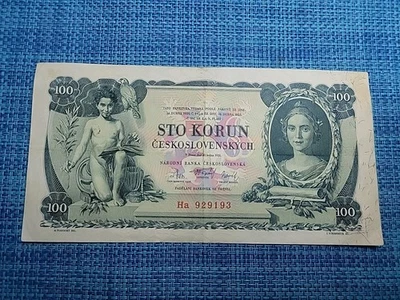 🇨🇿 Czechoslovakia 100 korun 1931  Prefix "Ha"  P-23a VF  Banknotes 092125-17 - Image 1 of 3