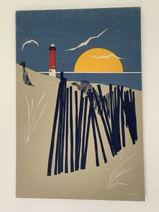 Vintage 1962 Stoff Siebdruck Maruschka Leuchtturm Strand Mid Century MCM 36x24 - Bild 1 von 10