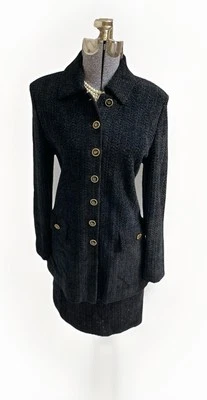 NEW St. John Collection Marie Gray 6 Two Piece Set Skirt Suit Black Sparkle - Image 1 of 4