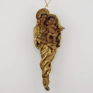 Adorno de árbol de Navidad Virgen Negra María Jesús batas doradas resina 5,5" - Imagen 1 de 5