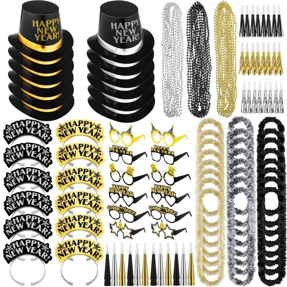 132 Piezas 2026 Suministros de Fiesta de Nochevieja Incluye Gafas Sombreros Top Headba... Foto 1 de 4