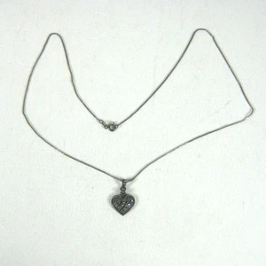 Vintage Sterling Silver Marcasite Heart Pendant Necklace 16 inch 925 Italy 1990s - Picture 1 of 13
