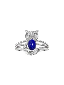 RYLOS STERLING SILVER LAPIS & DIAMOND GEMSTONE BIRTHSTONE CAT RING SIZE 5-13 - Picture 1 of 6