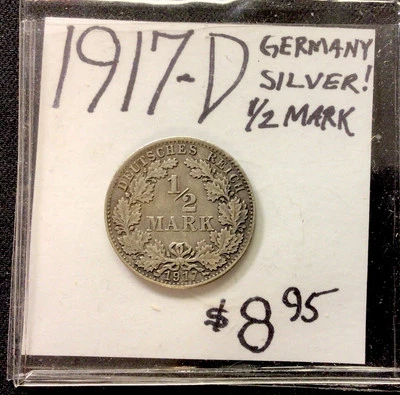 1917 D Germany Silver! 1/2 Mark! ENN Coins - Image 1 of 3