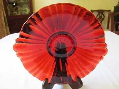 Vintage 1930s Anchor Hocking Glass OLD CAFE Royal Ruby Red Candy Tray w/Handles - Image 1 of 4