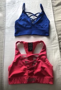 2 x Victoria's Secrets Pink Sports Bras - one reddish pink one blue - XS - Picture 1 of 3