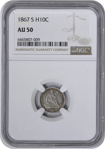 1867-S Liberty Seated Half Dime AU50 NGC Cover
