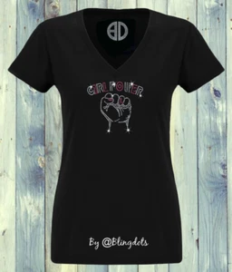 Girl Power Cancer Bling Shirt Pailletten Glitzer Glitzer V-Ausschnitt - Bild 1 von 6