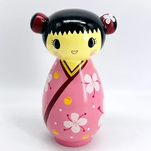JAPANESE CULTURE YOUNG GIRL KOKESHI DOLL FLORAL DRESS WOODEN STILL BANK-NOVELTY - Picture 1 of 12